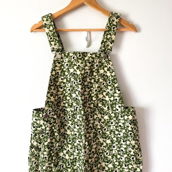 Zara Floral Wide Leg Cotton Overalls Green NWOT Size Medium - Picture 5 of 8